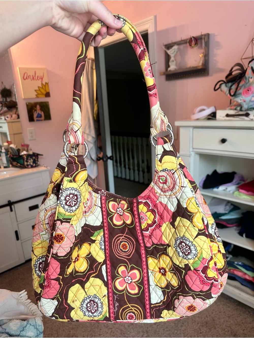 Vera Bradley Floral Shoulder Bag - Brown, Pink & Yellow